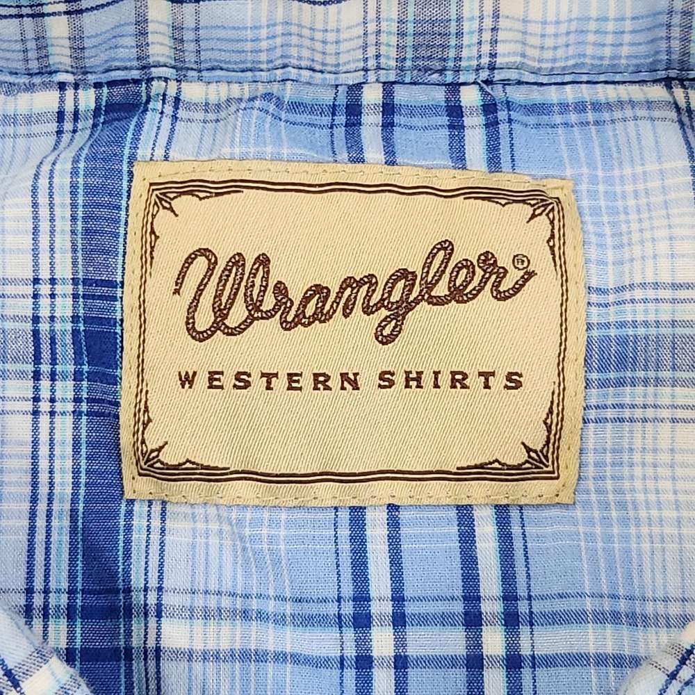Wrangler Western Shirt Mens 3XL Blue Plaid Pearl Snap Long Sleeve Cowboy Casual - Picture 2 of 9
